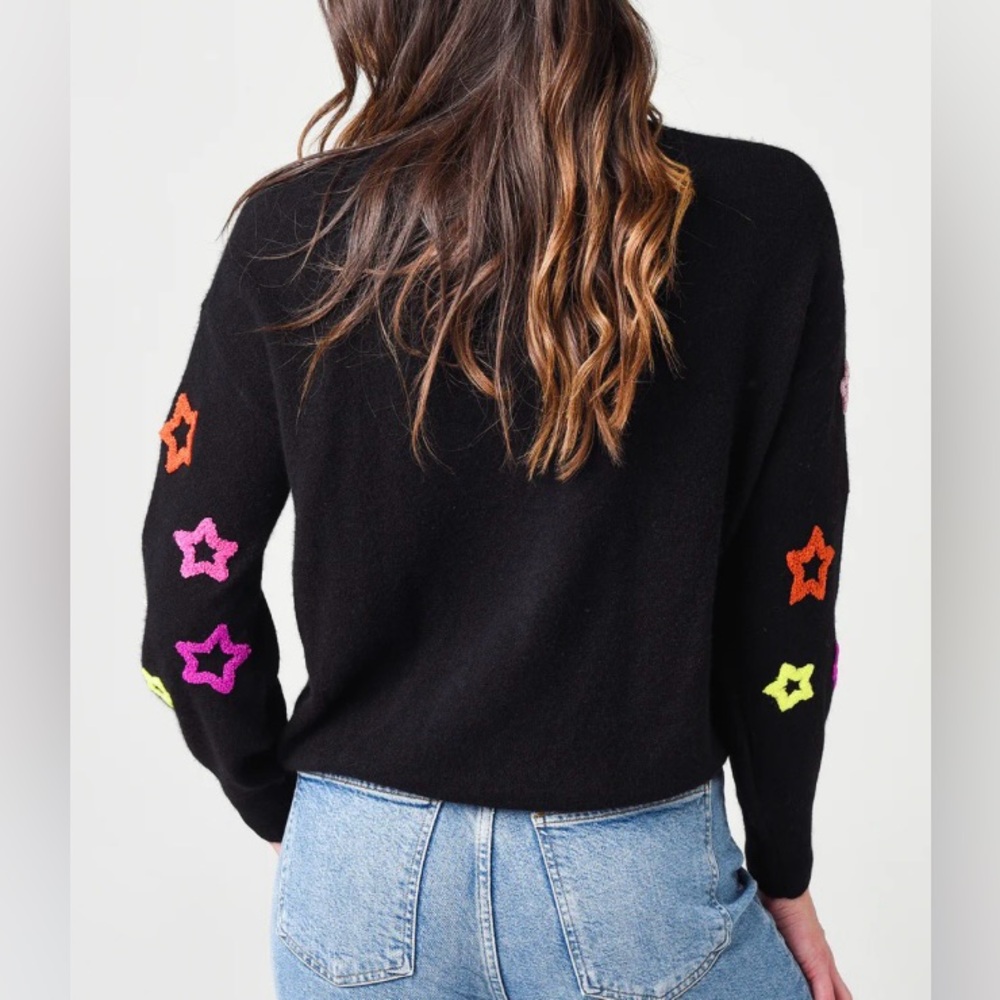 27 Miles Malibu Black Sweater with Vibrant Star Details - Picture 3 of 12